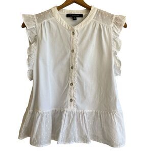 Marc New York White Ruffle Peplum Top Size M Swiss Dot Cottagecore Romantic